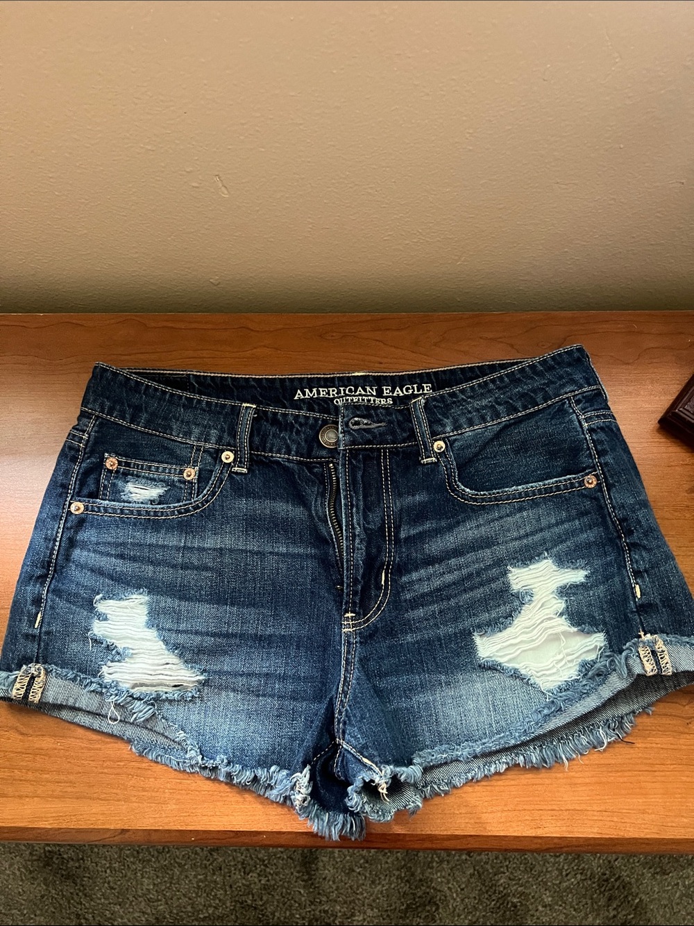 American Eagle Outfitters Dark Indigo Distressed Denim Cutoff Shorts